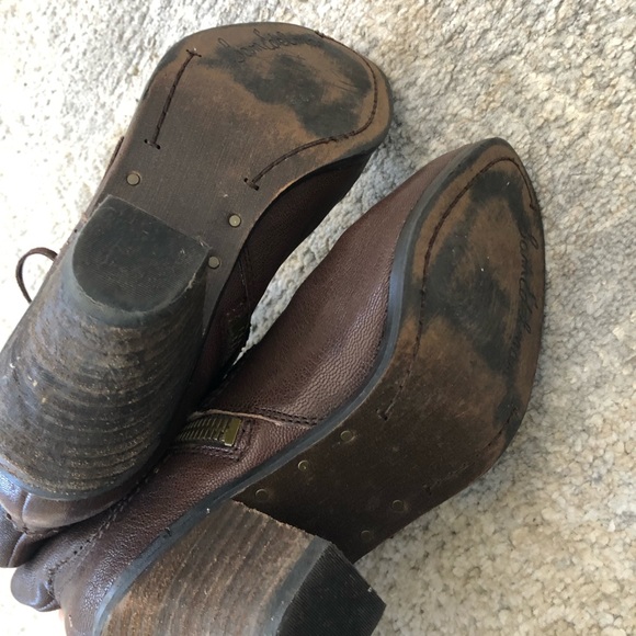 Sam Edelman Women's 5.5M Brown Leather Fringe Ankle Boots Western Booties - Picture 7 of 12